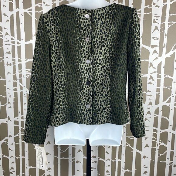 Positive Attitude NEW Olive Green Leopard Print Button Back Top sz 14 - Picture 3 of 4